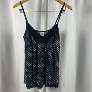 Isaac Mizrahi Large Polka Dot Lace V Nack Flowy Tank Top Y2K Lounge